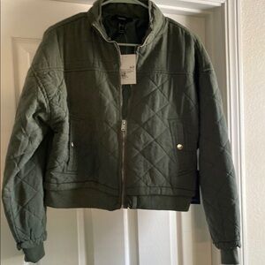 Forever 21 Green Bomber Jacket with Ribbed Details